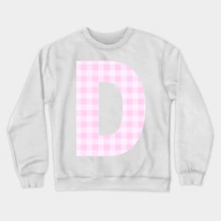 Pink Letter D in Plaid Pattern Background. Crewneck Sweatshirt